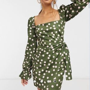 ASOS square neck wrap long sleeve mini dress